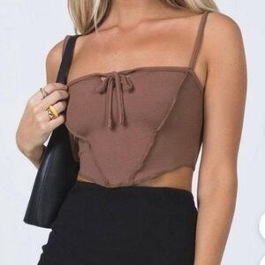 Princess Polly chocolate corset style tank with tie detail crop top US 6